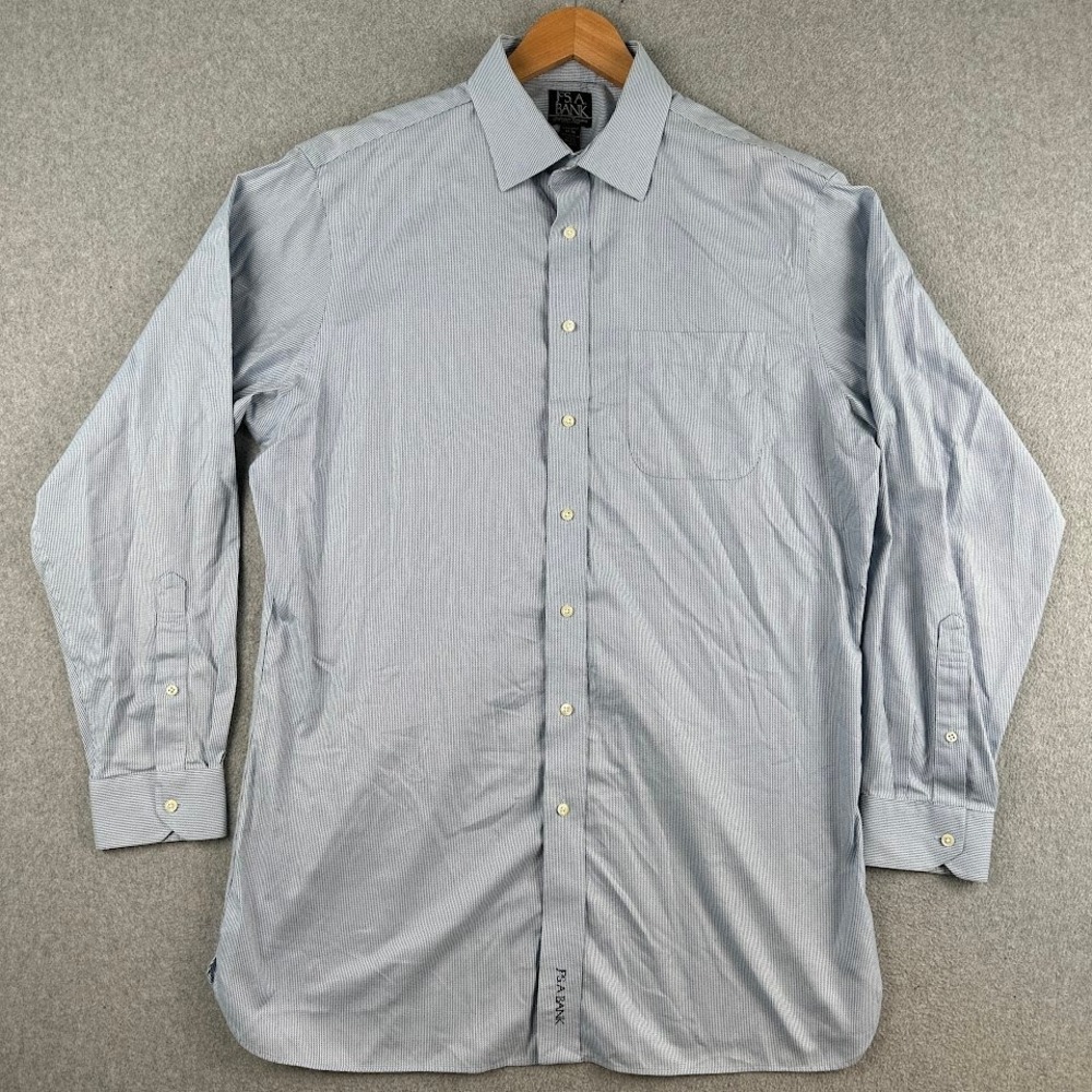Jos A‎ Bank Dress Shirt Mens 17-36 Blue Egyptian Cotton Tailored Fit Stripe